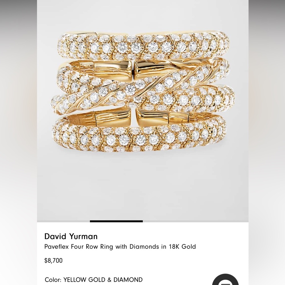 $8,700 DY Sculpted Cable Four Row Ring 18k Gold Pavéflex Band